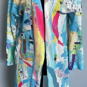 Colorful Abstract Women's Sweater Cardigan Ethyl Collection Sz L-XL